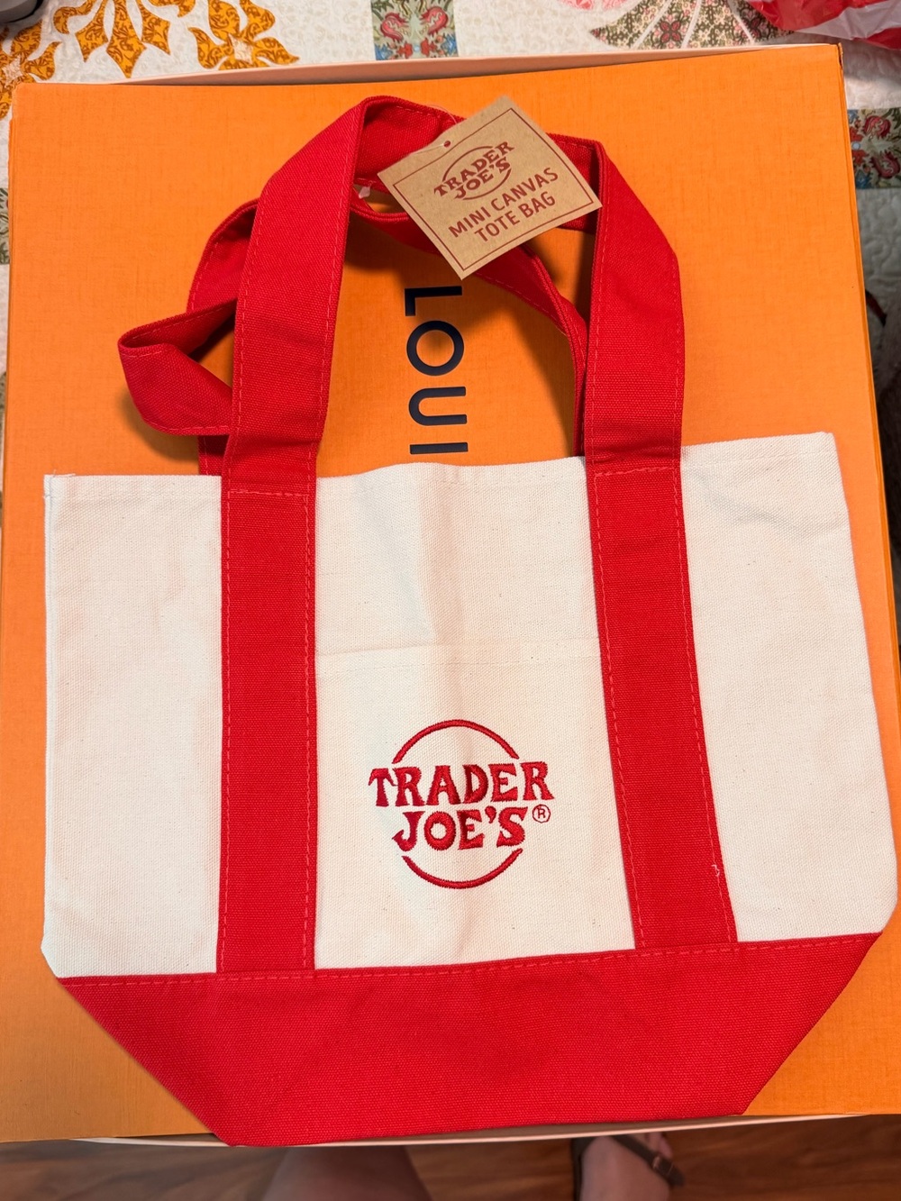 Trader Joe's Red and Cream Mini Canvas Tote Bag